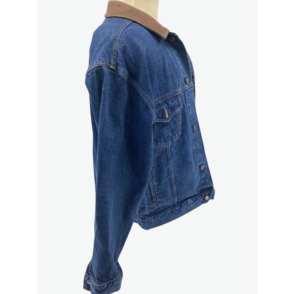 Vintage 90's Marlboro Country Store Denim Jacket Leather Collar Size XL - Picture 7 of 13